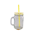 Classic glass mason jar with straw and metal lid for promotional gift